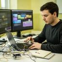 Automation engineer testing connected business systems at a Highland desk